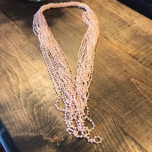 Long Layered Beaded Necklace Light Pink